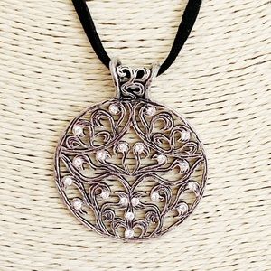 Lia Sophia Black Suede Silver Sparkle Boho Necklac